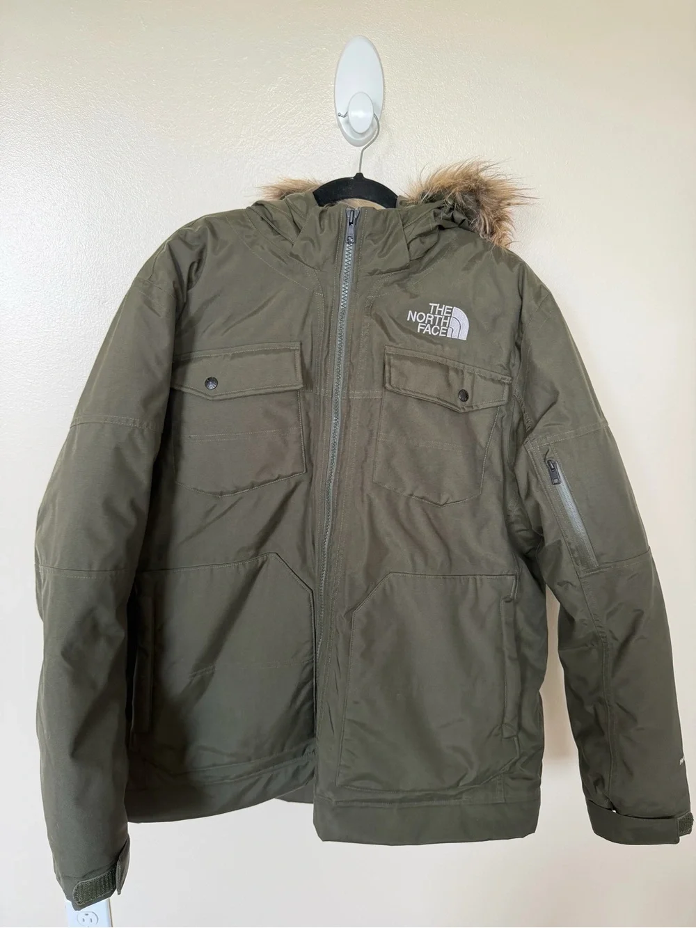 THE NORTH FACE Olive Green Mens McMurdo Down Parka Mens XXL Puffer Jacket Fur